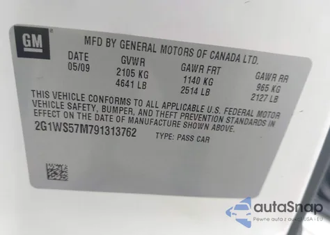 2009 Chevrolet Impala Police from USA, damaged, VIN 2G1WS57M791313762